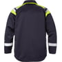 Bagfra af Kansas Fristads Flamestat jakke 4174 i mørk marine, med limegrønne skuldre og reflekterende bånd på ærmer og ryg.