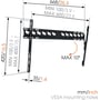 Teknisk tegning af MA4010 vægbeslag med dimensioner for VESA montering, bredde 600mm og højde 400mm, samt tilt op til 10 grader.