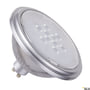 SLV QPAR111 GU10 LED-lyskilde i sølvfarvet metal med hvidt glas og synlige LED'er. Lyskilden har en diameter på 111 mm og en 40° spredningsvinkel.