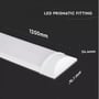 Målskitse af V-TAC LED-armatur på 120 cm med angivelse af længde, bredde og højde.