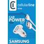 Cellularline 12/24V Adaptive Fast Charge Car Power Kit til Samsung med USB-C-kabel og opladeradapter i hvid.