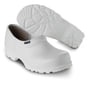 Sika Footwear Træsko 885 Flex i hvid str. 40, vist med sålen opad for at vise mønsteret og Sika Flex logo.