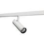 SG Armaturen Zip Tube Micro 7W spotlight i hvid monteret på hvid 1-faset skinne med sort baffel for lav blænding.