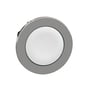 Schneider Electric Harmony XB4/ZB4 flush trykknaphoved i hvid farve med en plan trykflade og en rund, metalgrå ramme.