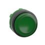 Grønt lampetrykhoved fra Schneider Electric Harmony Style 5, komplet enhed med Ø22 mm trykflade i kunststof, vist isoleret.