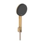Hansgrohe Raindance håndbruser i børstet bronze med rund, grafitfarvet stråleskive og Select-knap, vist med tekstilbruseslange.