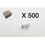 Et enkelt Cubic 500 undersænket skrue med 120 graders vinkel og kontaktpunkter, vist på hvid baggrund med en lille brun æske og teksten "X 500".