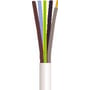 Hvidt H05VV-F-plastkabel på 50 meter med 5G2,5 mm², vist med afisoleret ende og fem farvede ledere.