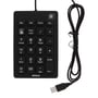 Nærbillede af Deltaco silikone numpad med fuldt nordisk layout og USB-kabel, fremhæver membrantaster og baggrundslys.