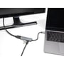 DeLock USB-C-adapter til HDMI med USB-A og USB-C PD er tilsluttet en bærbar computer og en skærm.