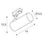 Dimensionstegning af SLV Helia 50 LED spot, der viser dens cylindriske form og monteringsdetaljer.