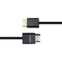 Deltaco ultratyndt HDMI-kabel i sort vist vandret med de to stik placeret over hinanden.