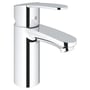 Grohe Eurostyle Cosmopolitan S-Size håndvaskarmatur i forkromet finish med et enkelt metalgreb og svanehals tud. Produktet står isoleret på en hvid baggrund.