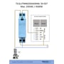 Tilslutningsdiagram til Watertec 4G PRO pumpestyring viser relæ, ledningsføring og tilslutning af en 230VAC-pumpe.