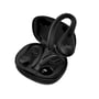 Sorte JVC HA-EC25T-B-U True Wireless sportshøretelefoner med ørekroge, der ligger i et åbent sort opladningsetui.