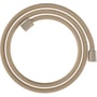 Hansgrohe 1,6 meter håndbruserslange i beige plast med flettet ydre, vist opspoleret mod hvid baggrund.