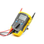 Ironside mini-multimeter, Cat. III, 600 V, vist tættere på med drejeknap, display og måleledninger.