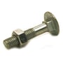 Bræddebolt med møtrik, DIN 603/555, M8 x 50 mm, el-galvaniseret og set skråt med gevind og rundt hoved.