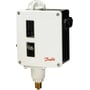 Danfoss RT116 pressostat i hvid og sort med 3/8" gevindtilslutning og manuel reset knap, justerbar 1-10 bar.