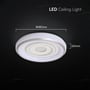 Målskitse af den hvide, runde V-TAC LED-loftlampe med diameter på 480 mm og dybde på 60 mm.