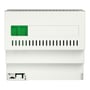 Schneider Electric SpaceLogic KNX DALI-gateway set fra enden med ventilationsslidser og grønne klemmeåbninger.