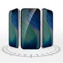 Tre Apple iPhone 18 Pro-telefoner viser 4smarts Second Glass Privacy-skærmbeskyttelse set forfra og fra siderne.