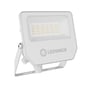 Ledvance Floodlight Compact-projektør i hvid set skråt forfra med lysfelt, LED-række og justerbart monteringsbeslag.