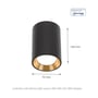 Målskitse af SpectrumLED CHLOE mini P20 loftslampe med sort hus og guldring; målene 100 og 70 mm er vist.