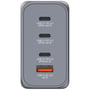 Detaljeret billede af portene på Verbatim GNC-200 GaN opladeren: 2x USB-C 100W, 1x USB-C 65W og 1x USB-A 60W.
