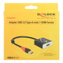 DeLock USB 3.0-adapter til HDMI i gul detailæske, hvor adapteren ses med Type-A-stik og HDMI-A-port.