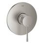 Grohe Essence New etgrebsbatteri i børstet stål med 158 mm diameter og et enkelt greb til bruseniche.