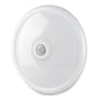 Frontbillede af V-TAC LED sensorlampen, der fremhæver den runde form og den centrale PIR sensor.