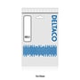 Deltaco USB adapter emballage med mærket 'DELACO' i blå skrift og pixeldetaljer på grå baggrund.