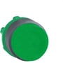 Schneider Electric ZB5AL3 ophøjet grøn trykknap, 22mm diameter, vist fra siden med fokus på den grønne knap og grå ramme.
