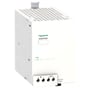 Detaljeret visning af Schneider Electric buffer modul med logo, modelnavn ABL8BUF24400, og markering for udgangsspænding.