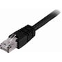 DELTACO F/UTP Cat6 patchkabel i sort, 1 meter, med RJ45-stik og robust gummi-træk aflastning.