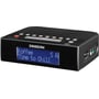 Sangean DCR-89+ DAB+/FM-RDS clockradio i sort med tydeligt blåt digitalt display, der viser 'Koffee Time to Chill'.