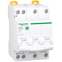 Schneider Electric Resi9 Automatsikring XP MCB 3P+N C 16A 6kA, hvid 4-moduls sikring med gul bøjle på toppen.