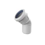 Wavin AS+ bøjning i lys grå PP-M med en 45 graders vinkel og 75 mm diameter, med blå tætningsring.