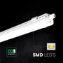 V-TAC LED-armaturets mælkehvide skærm og en indsat LED-komponent vises sammen med et garantisymbol.