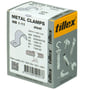Tillex MB 1-11 metal clamps i rustfrit stål, A2/AISI 304, pakke med 100 stk, vist på emballage med produktinformation og dimensioner.