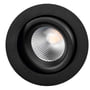 SG Armaturen Junistar Lux IsoSafe sort downlight med drejelig LED-indsats på hvid baggrund.