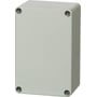 Sidevisning af Fibox Euronord kasse i grå ABS med gråt dæksel, 66x98x37 mm, med synlige rustfri stålskruer.