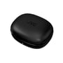 Lukket, skinnende sort opladningsetui til JVC HA-EC25T-B-U True Wireless sportshøretelefoner med JVC logo.