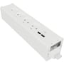 Hvid møbelboks fra Lauritz Knudsen med 4 stikkontakter samt USB A og C indgange, monteret på et skrivebord.