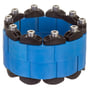 Link Seal® LS-400-B-A4 løst led, samlet som en ring af flere blå EPDM-moduler med A4 bolte og sorte beslag.