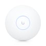 Ubiquiti U7-Pro-Max WiFi 7 access point ovenfra, viser det hvide, runde design med lysende blå ring.
