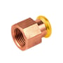 Unico overgangsmuffe i kobber og messing med 1/2" gevind og gul HNBR O-ring, designet til 15 mm rør til gasinstallation.