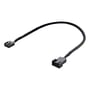 Deltaco 4-pin blæserforlængerkabel, 0,3 meter, vist med det sorte flettede kabel og de sorte 4-pin stik.