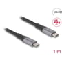 DeLock USB4 Gen 3x2-kabel set tæt på ved USB-C-stikkene med markeringer for USB4, PD 3.1 og 1 meter.